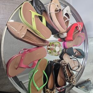 Aldo Women's Pink and Green Flip Flops